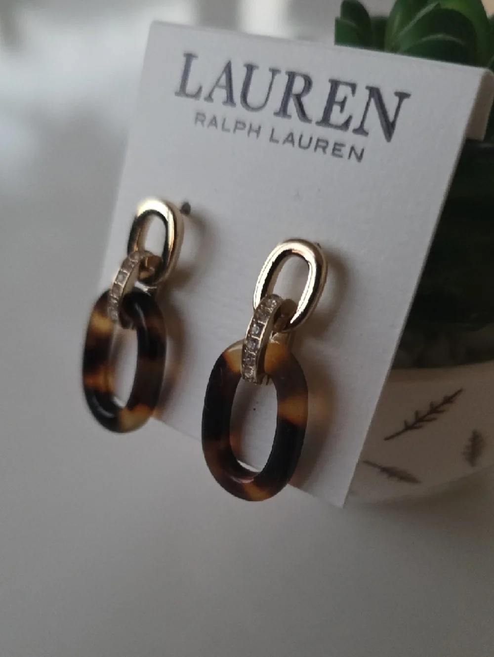 Lauren Ralph Lauren‎ Gold-Tone Earrings with Tortoiseshell Loops